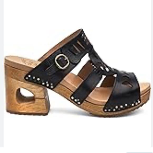 Dansko Oralee Wooden Heel Platform Sandal Womens 11 Black Leather Slide Open Toe - Picture 12 of 12